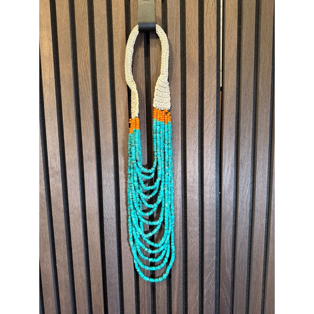 Turquoise Statement Necklace Multi Strand Faux  Chip Bead  Boho Southwest-24" L